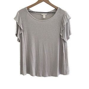 H&M Large White Black Polka Dot Shirt Ruffle Short Sleeves